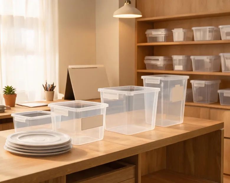 Clear storage container prototypes and household labels
