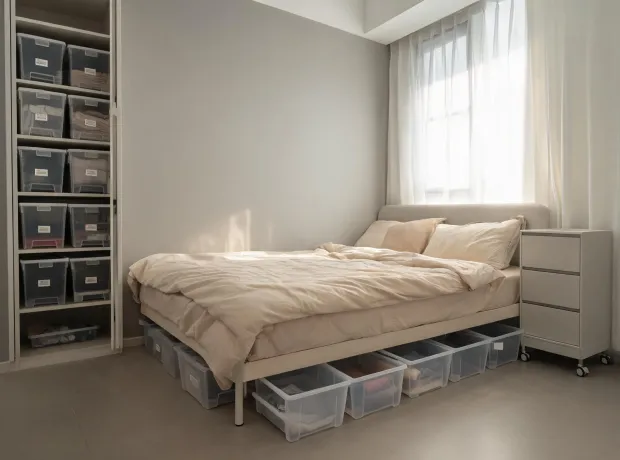 Apartment storage with under-bed boxes