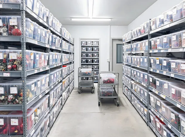 Retail stockroom with storage totes